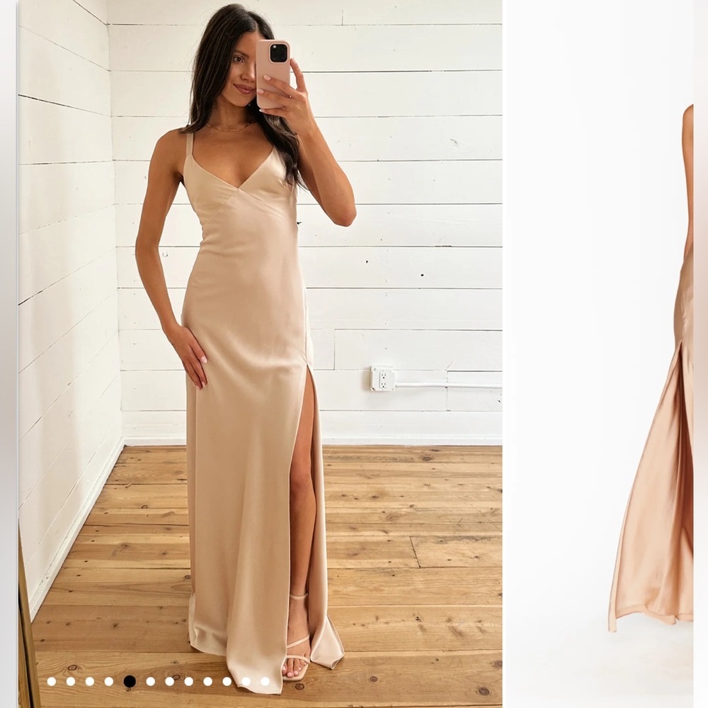 NWT Show Me Your Mumu Anderson Satin Maxi Slip Dress Champagne Lux Sz L